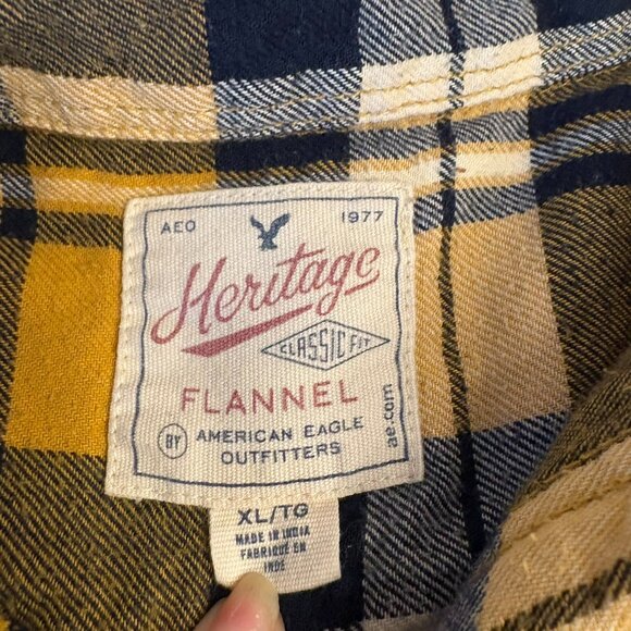 American Eagle Heritage Mens Yellow Flannel Long Sleeve Button Down Shirt XL - Picture 10 of 11